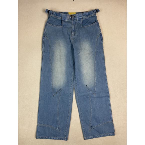Fine Culture‎ Ebony Jeans Mens L Blue Fireman Latch Custom Seam Work Baggy Fit - Picture 1 of 16